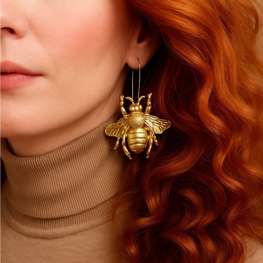 Golden Hive Bee Statement Earrings